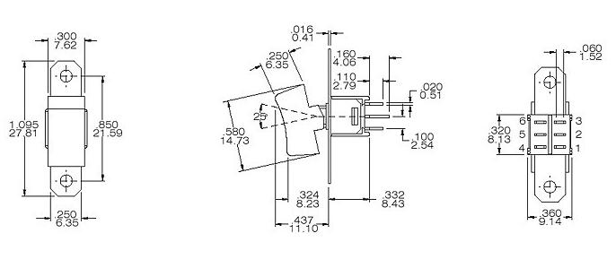 RS4-202R1 六腳兩檔 六腳 焊腳鈕子開關