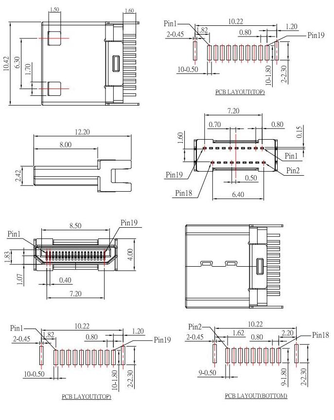 HDMI-C-3 ,HDMI JACK C TYPE ,公頭HDMI夾板式，HDMI plug規格圖