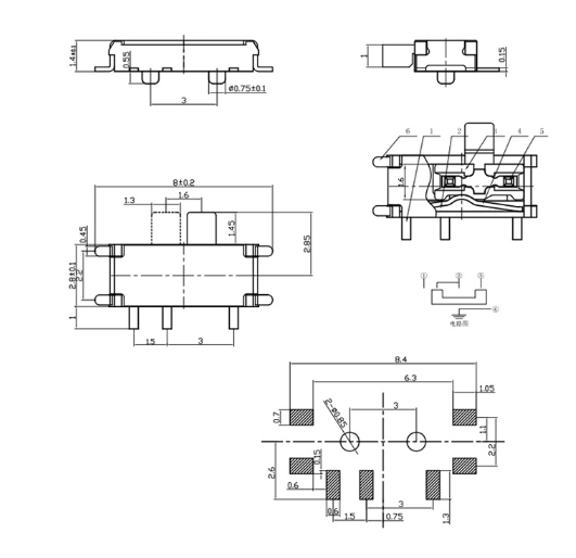 七腳撥動開關尺寸圖 七腳撥動開關尺寸圖