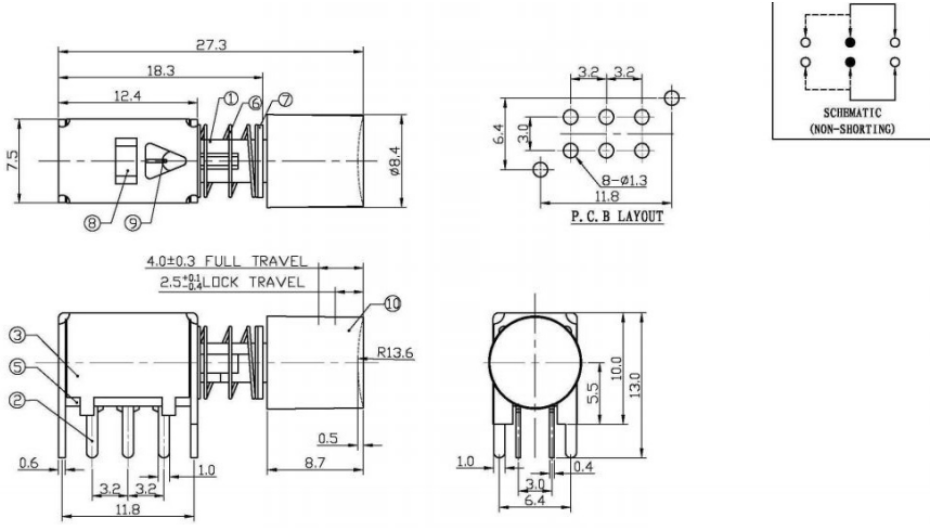 PS22F86A按鍵開關規格圖 PS22F86A按鍵開關規格圖