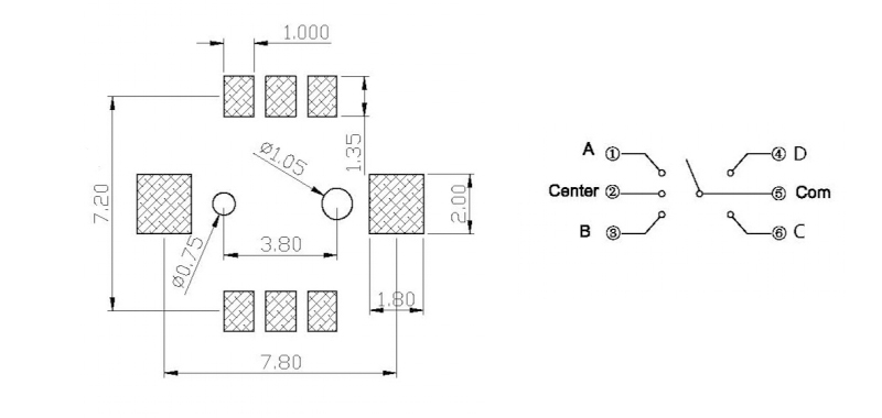 7*7*5帶柱五向開關(guān)接線圖
