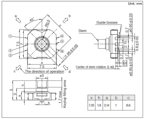 五向開關的外形尺寸圖 五向開關的外形尺寸圖