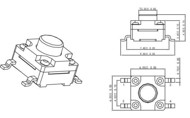 6x6x4.3防水輕觸開關尺寸圖.jpg 6x6x4.3防水輕觸開關尺寸圖.jpg