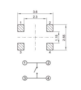 YX-TS-A003,3*2.6微型輕觸開關電路圖 YX-TS-A003,3*2.6微型輕觸開關電路圖